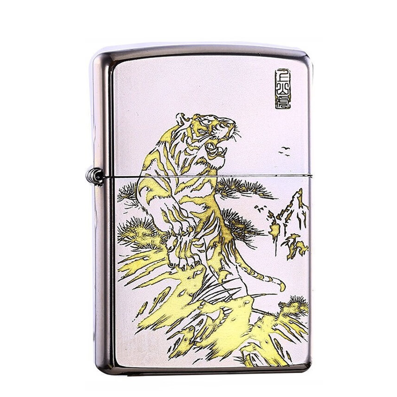 Bật lửa xăng đá Zippo khắc CNC hổ trên núi ZJP123